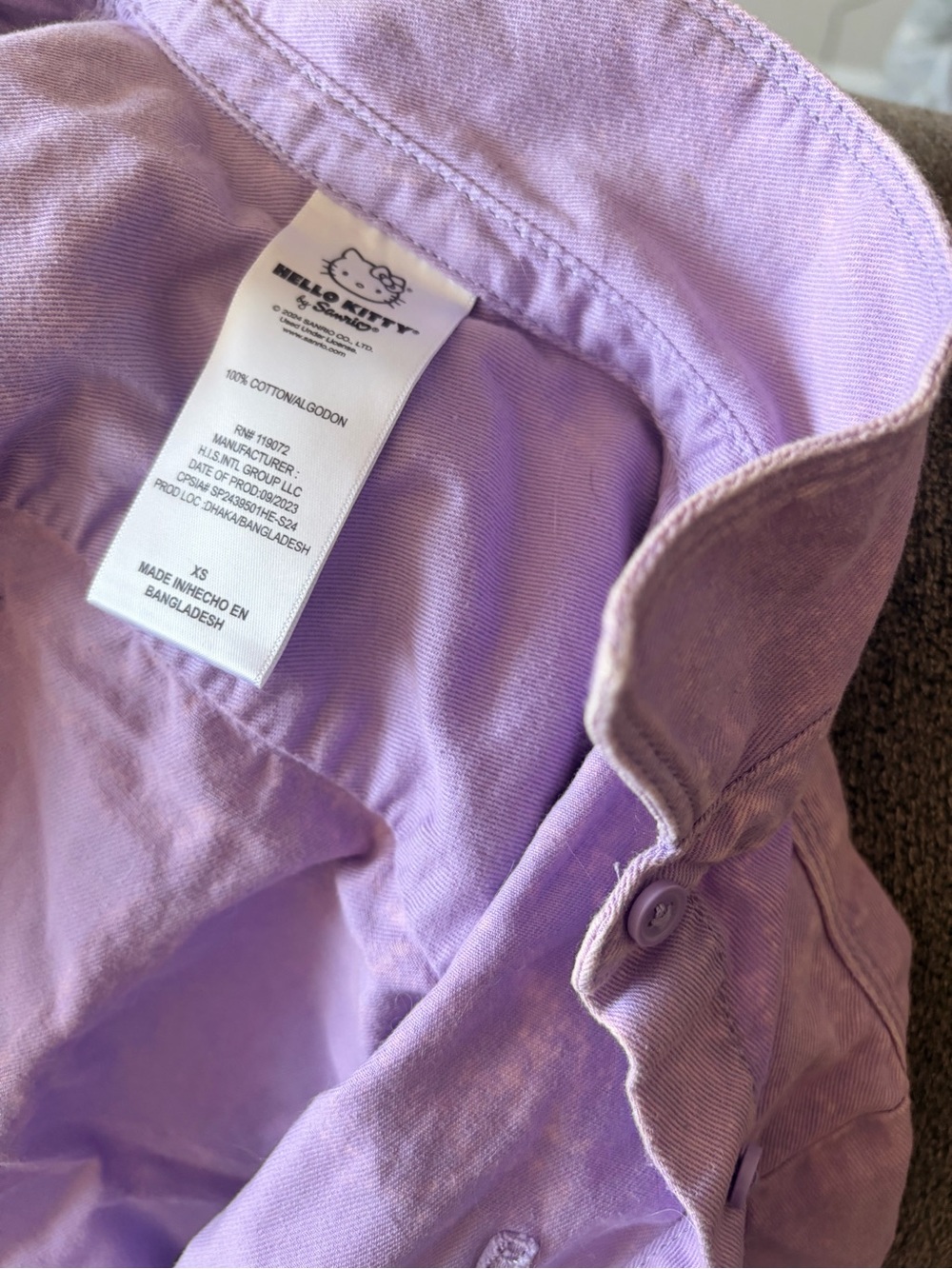 Hello Kitty Lavender Collared Shirt